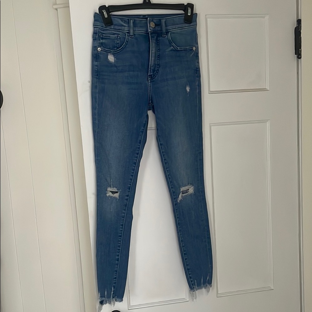Express Blue High Rise Distressed Jeans